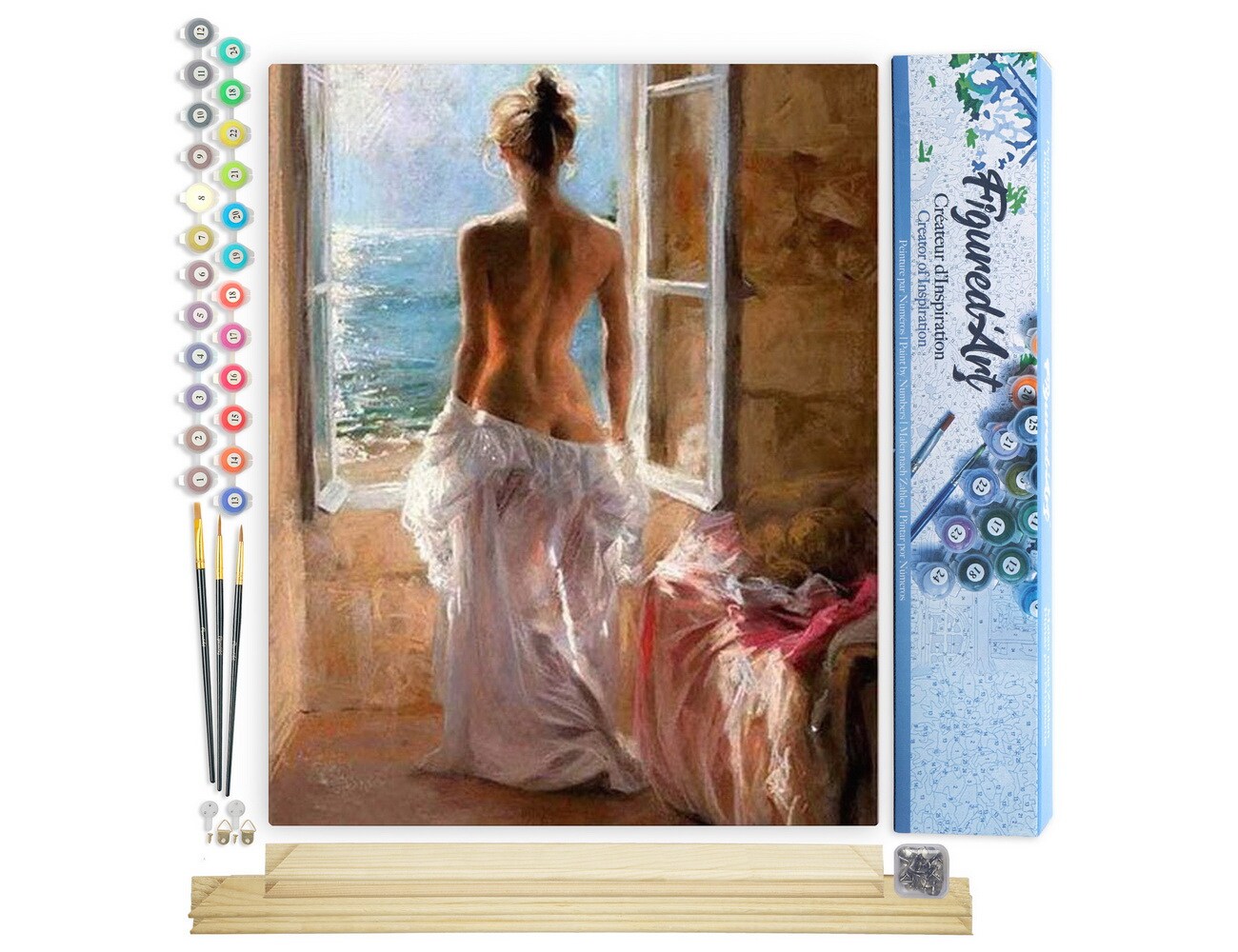 Figured'Art Paint by Numbers Kit for Adults Naked woman and Sun 16"x20" - Craft Art Painting Rolled Canvas with DIY wooden frame