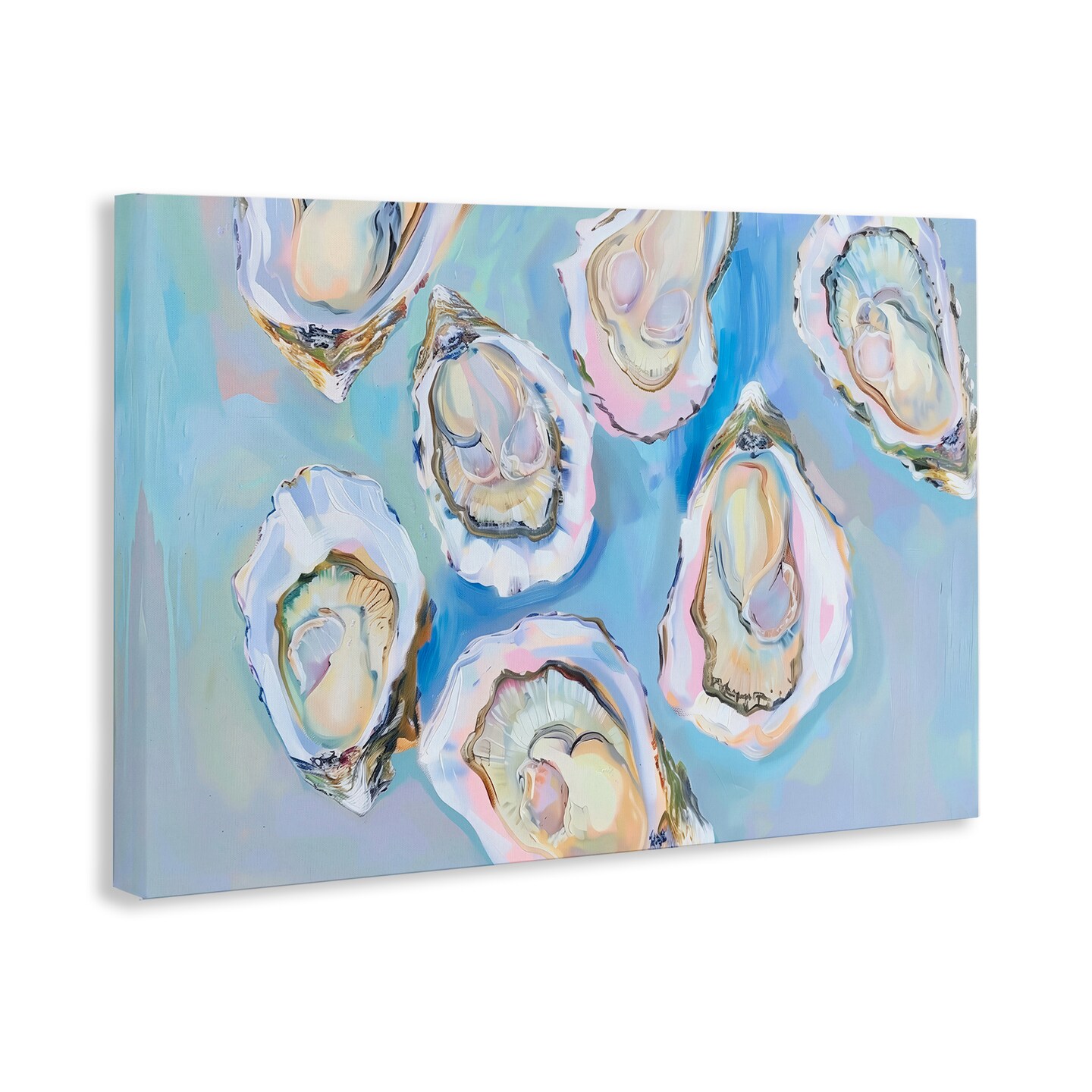 Stupell Industries Pastel Oysters on Blue Canvas Wall Art Design by Arlington Prints