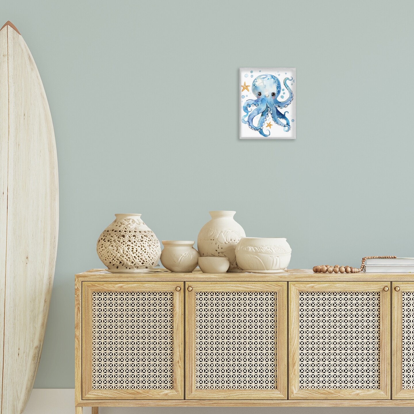 Stupell Industries Happy Smile Octopus Framed Giclee Wall Art Design by Franklyn Gregory