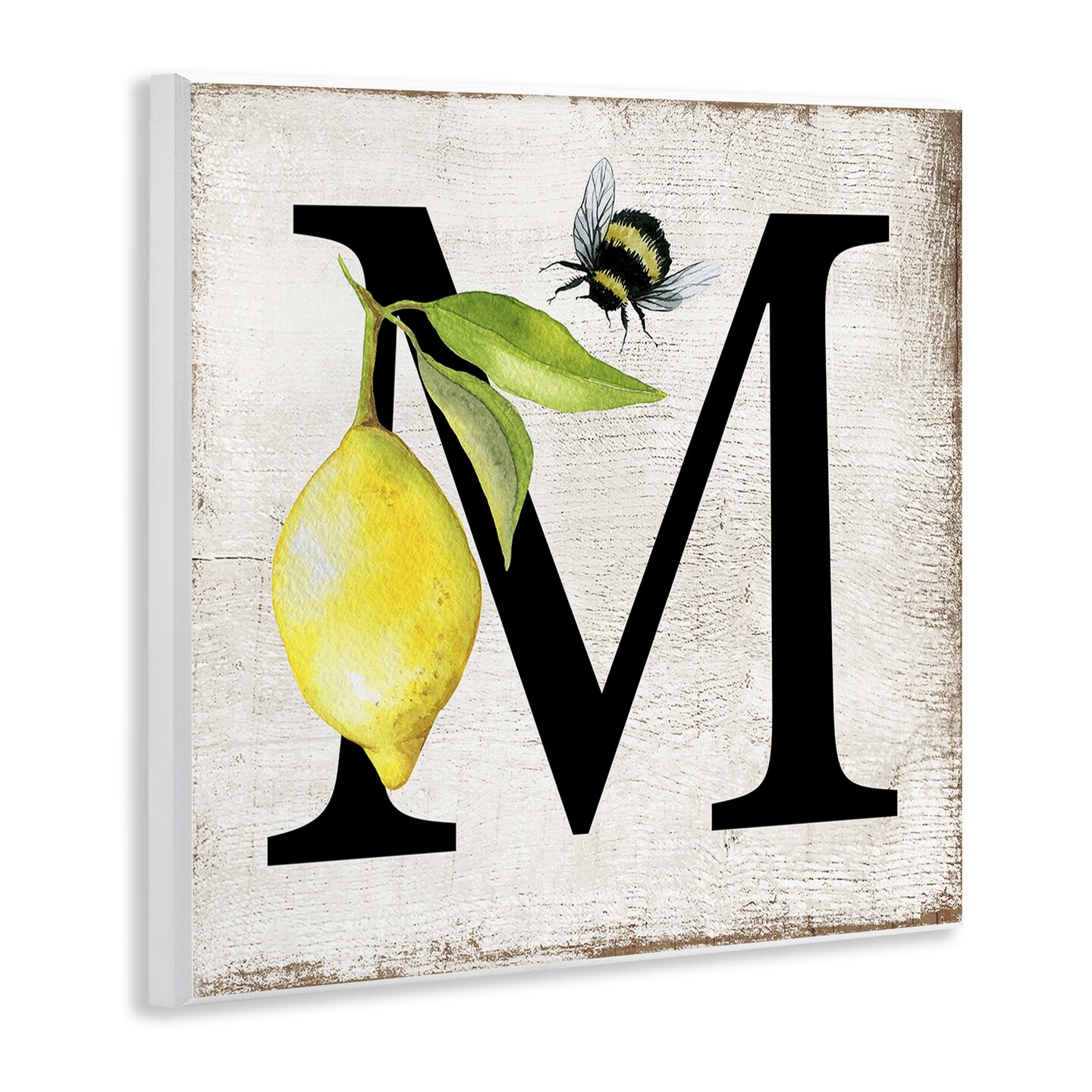 Stupell Industries Lemon & Bee M Letter Wall Plaque Art Design by Creatif Belle