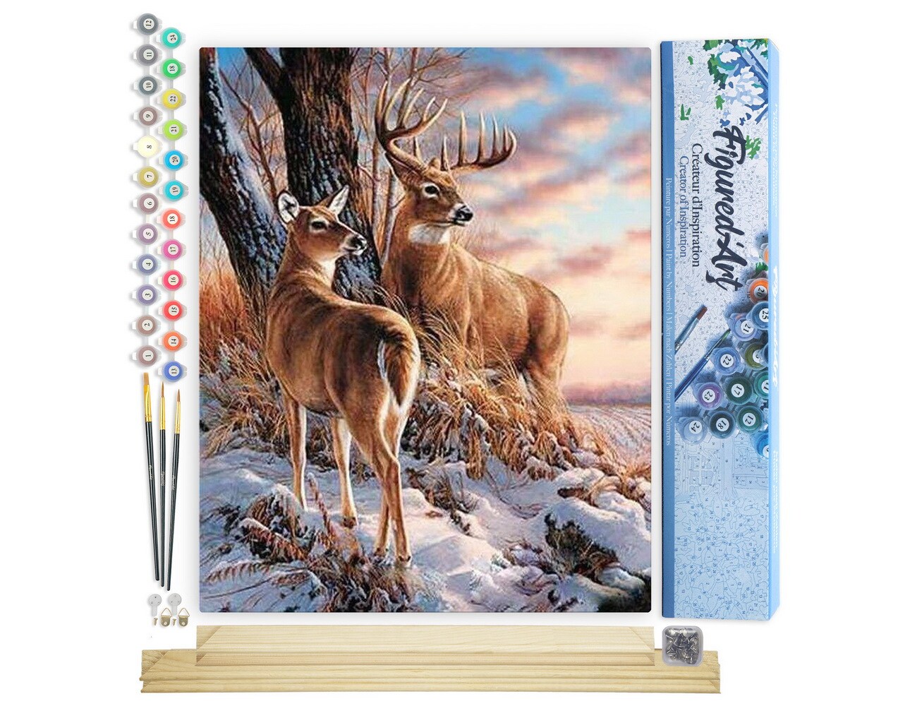 Figured&#x27;Art Paint by Numbers Kit for Adults Deers during Winter 16&#x22;x20&#x22; - Craft Art Painting Rolled Canvas with DIY wooden frame