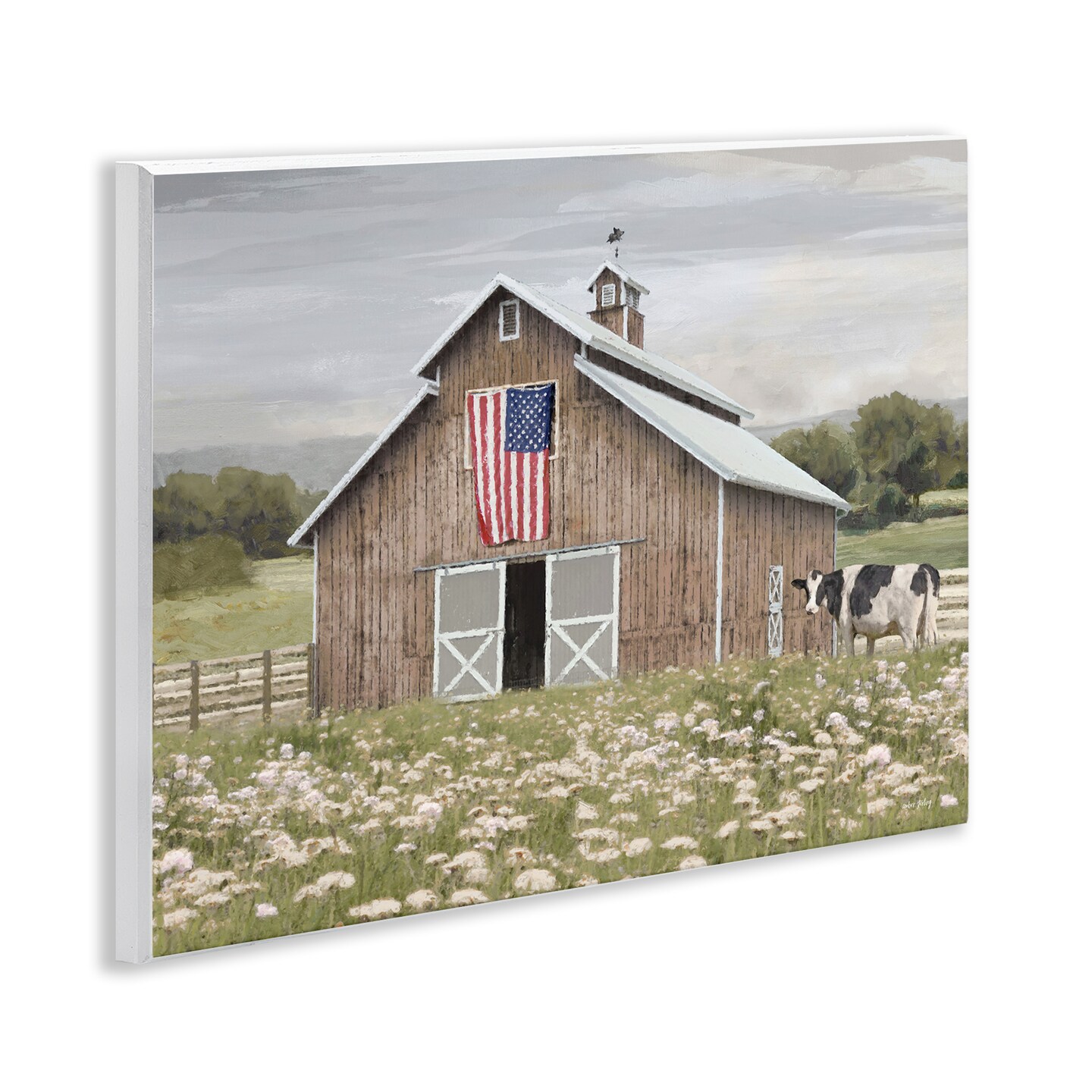 Stupell Industries Patriotic Barn &#x26; Cow Wall Plaque Art Design by Amber Sterling