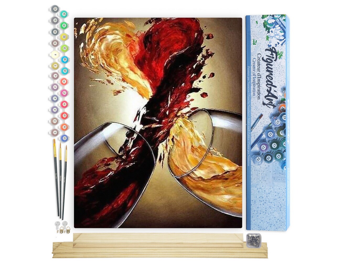 Figured&#x27;Art Paint by Numbers Kit for Adults Wine Mix 16&#x22;x20&#x22; - Craft Art Painting Rolled Canvas with DIY wooden frame