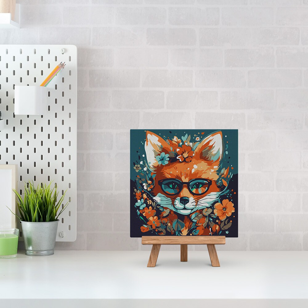 Figured&#x27;Art Mini Paint by Numbers Kit for Adults with Frame Fantasy fox and flowers Small format 8&#x22;x8&#x22; - Craft Art Painting DIY Canvas Already Stretched on a Wooden Frame