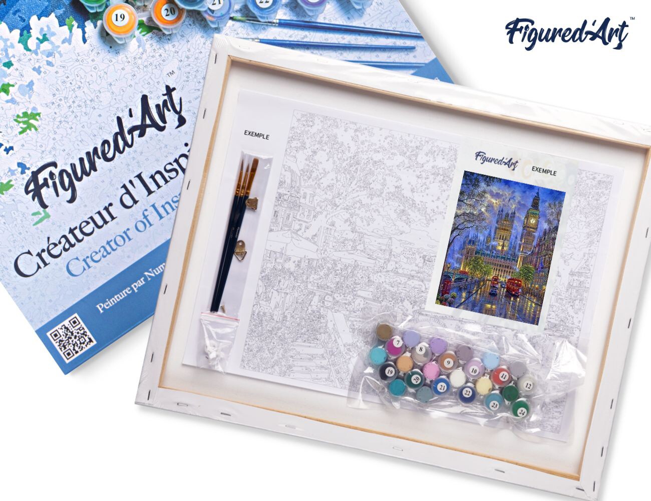 Figured&#x27;Art Paint by Numbers for Adults with Frame London in the dusk 16&#x22;x20&#x22; - Craft Art Painting DIY Kit Canvas Already Stretched on a Wooden Frame