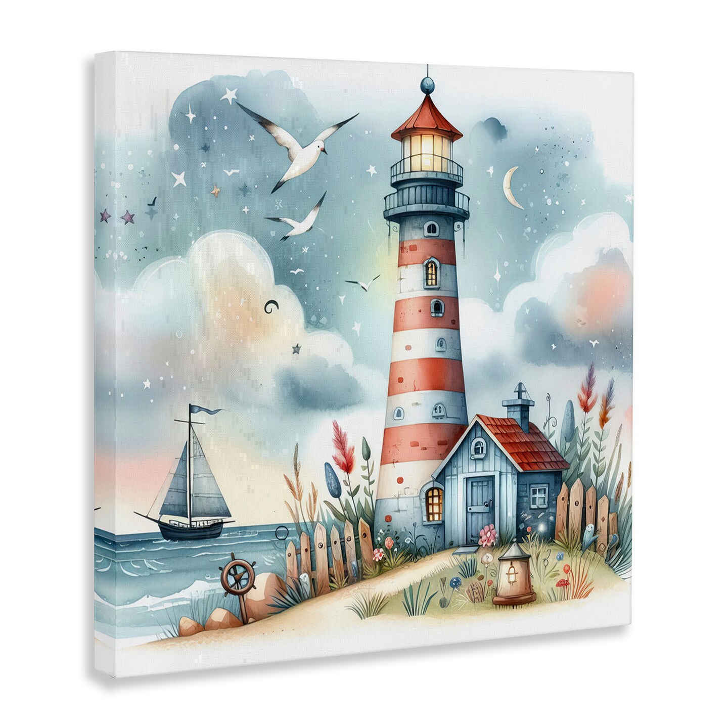 Stupell Industries Fun Maritime Lighthouse Canvas Wall Art Design by LSR Design Studio