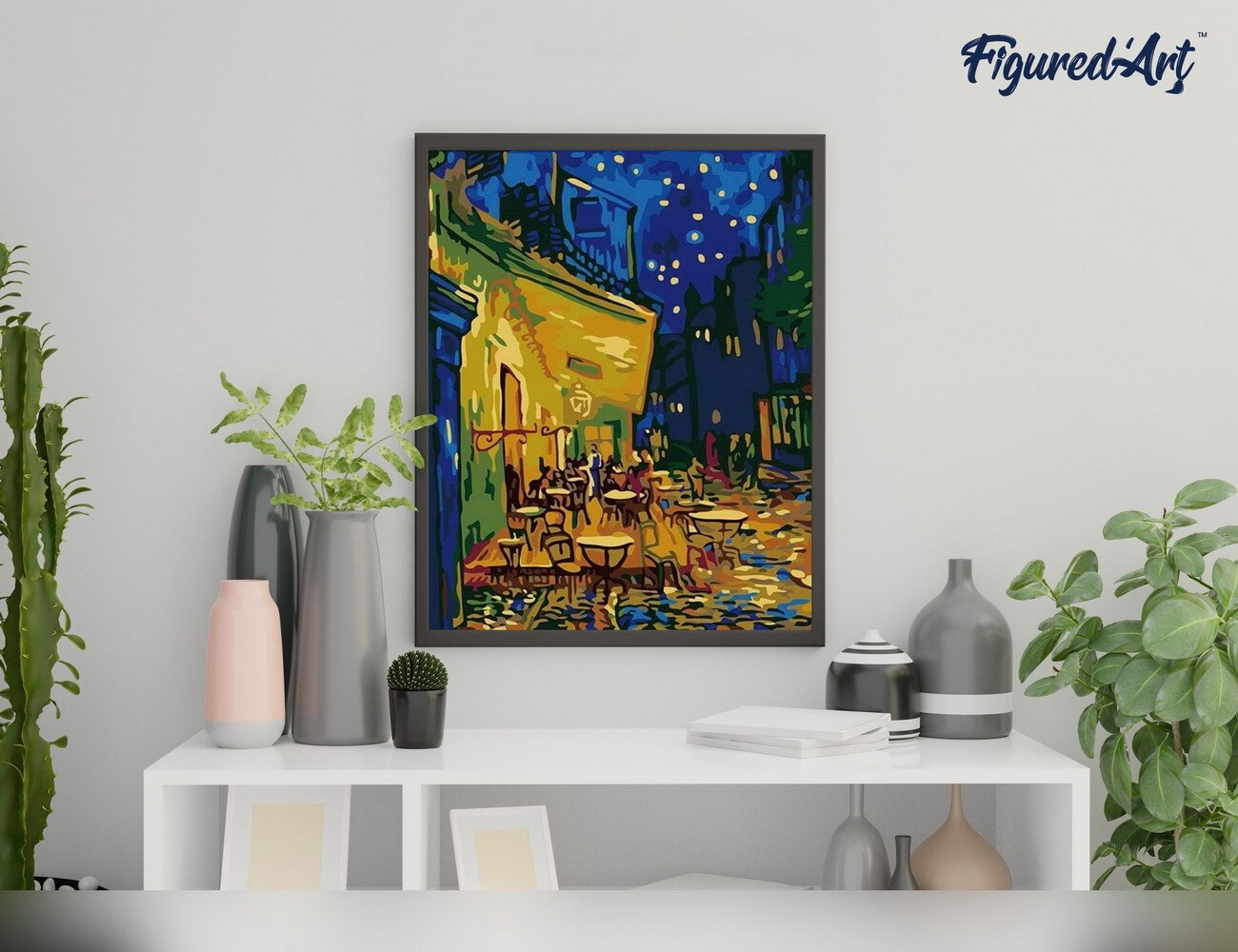 Figured'Art Paint by Numbers Kit for Adults Van Gogh Cafe Terrace at Night 16"x20" - Craft Art Painting Rolled Canvas with DIY wooden frame