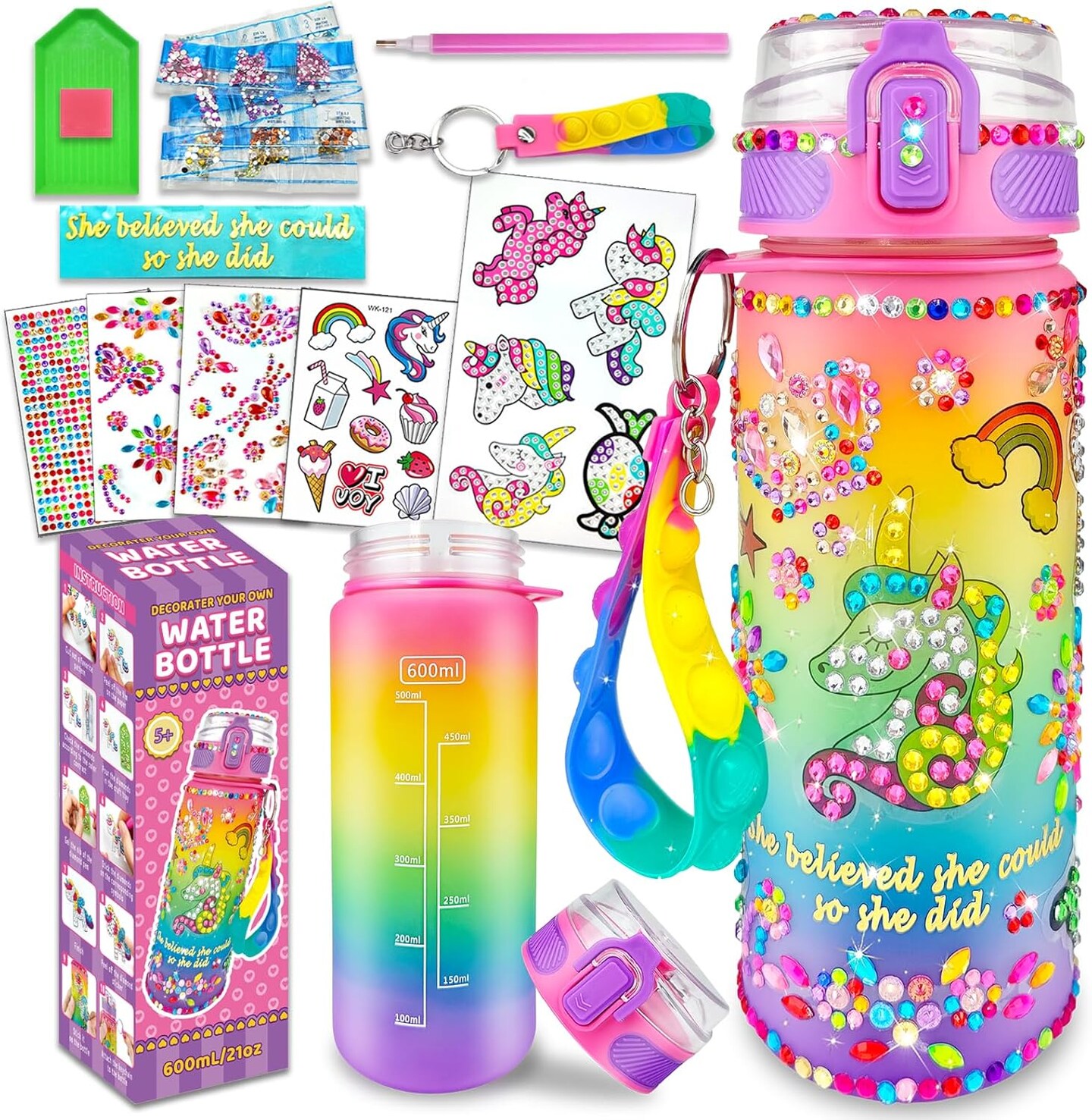 Decorate Your Own Water Bottle Kits (Unicorn) 3 x 3 x 8.5 inches