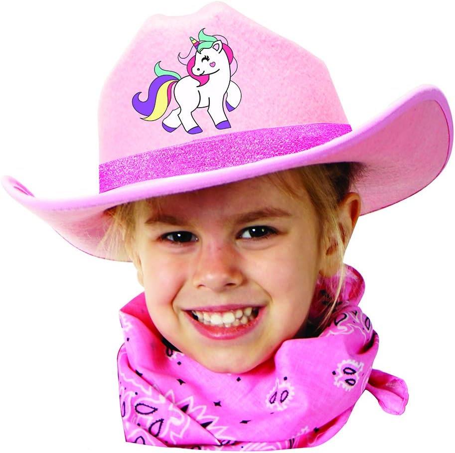 Jr. Girls Pink Cowgirl Hat With Sparkle And Unicorn Includes Bandanna