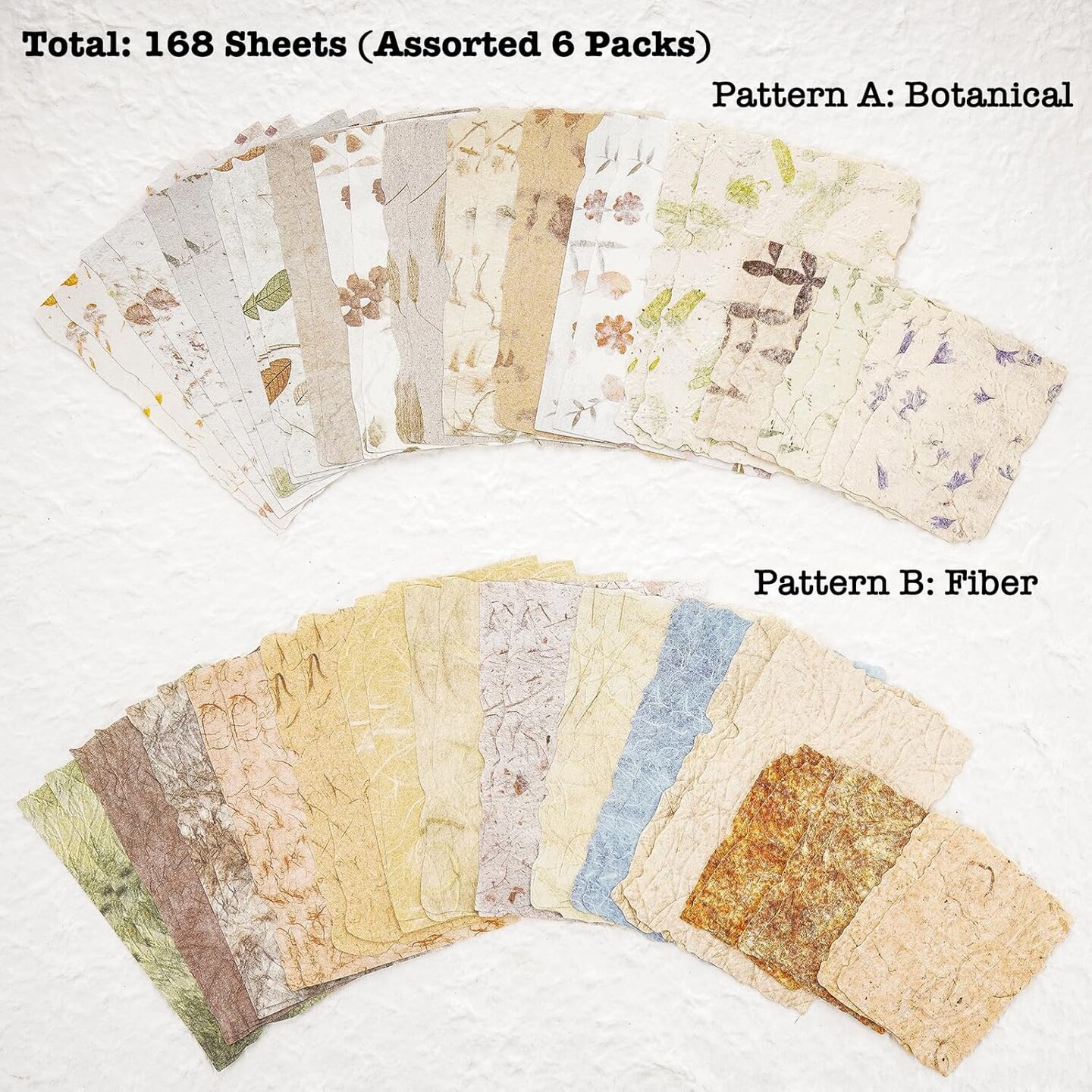 168 Sheets Scrapbook Paper and Embossed Textured Paper,6 Pack Mixed, 2.4x3.2, 3.4x4.9 Inch