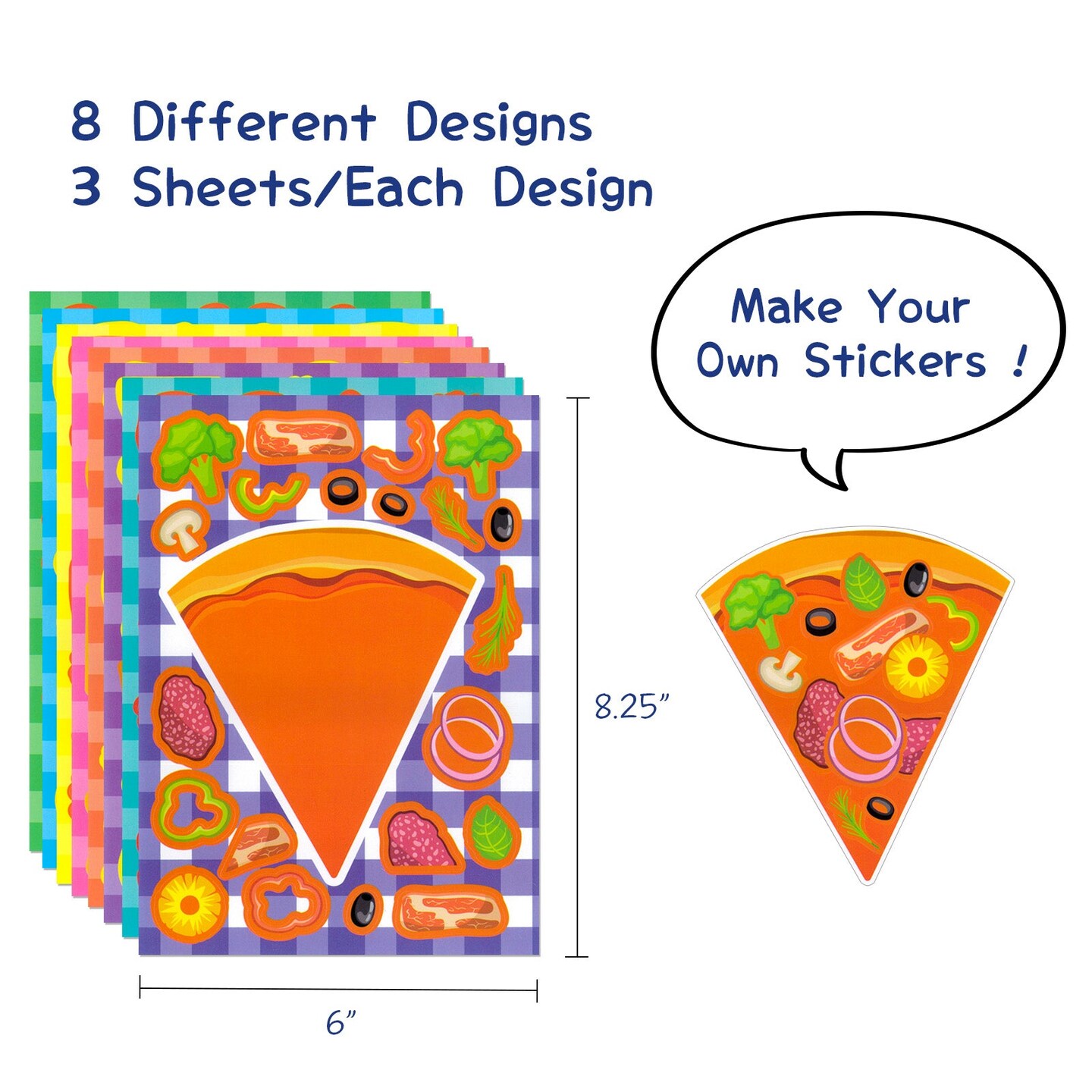 Wrapables Make a Face Stickers, Make Your Own Animal, Food, Dress-Up Stickers, DIY Craft Activities, Party Favors (24 Sheets), Pizza