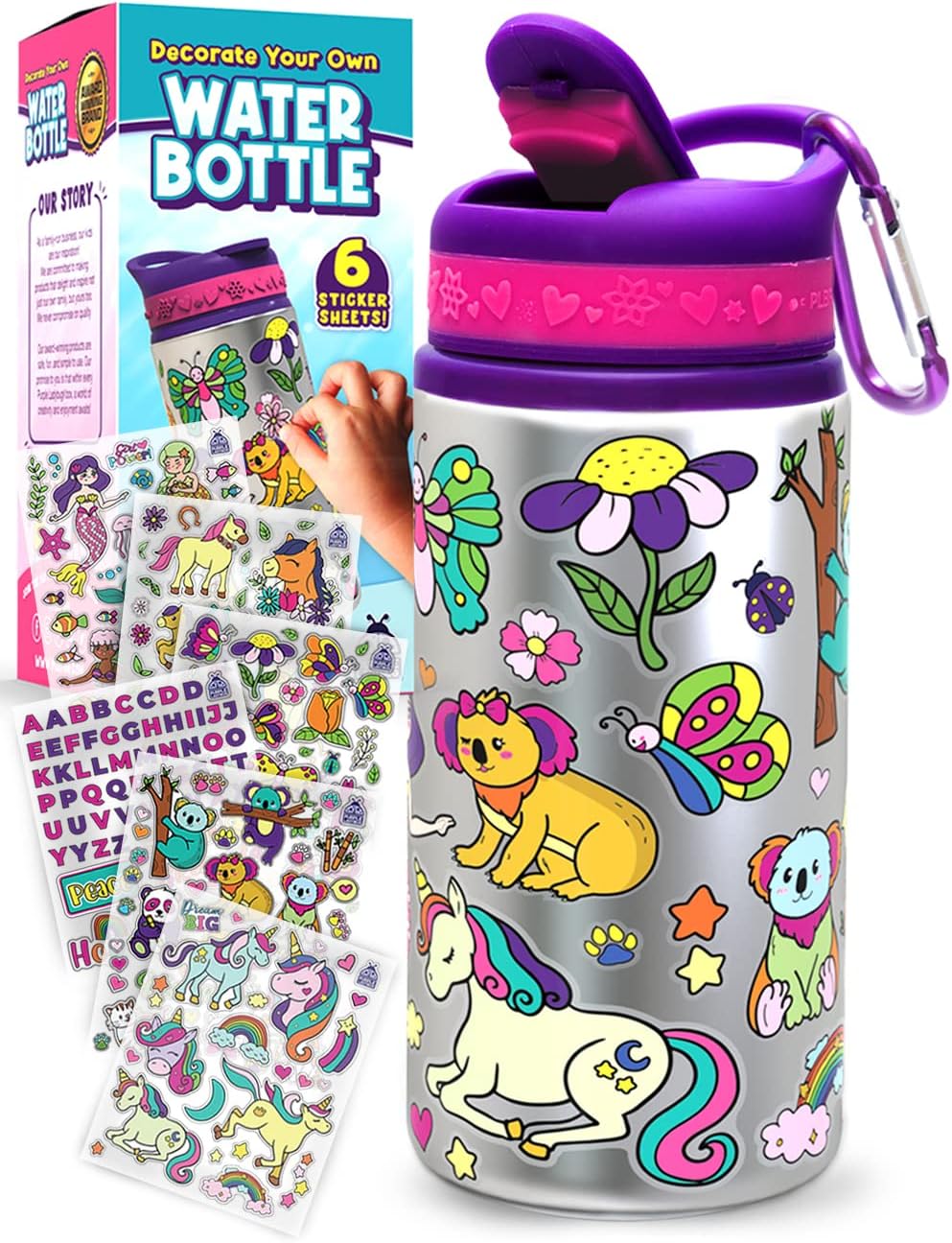 Decorate Your Own Water Bottle Kit - Gifts for Girls Ages 4-8 Years Old