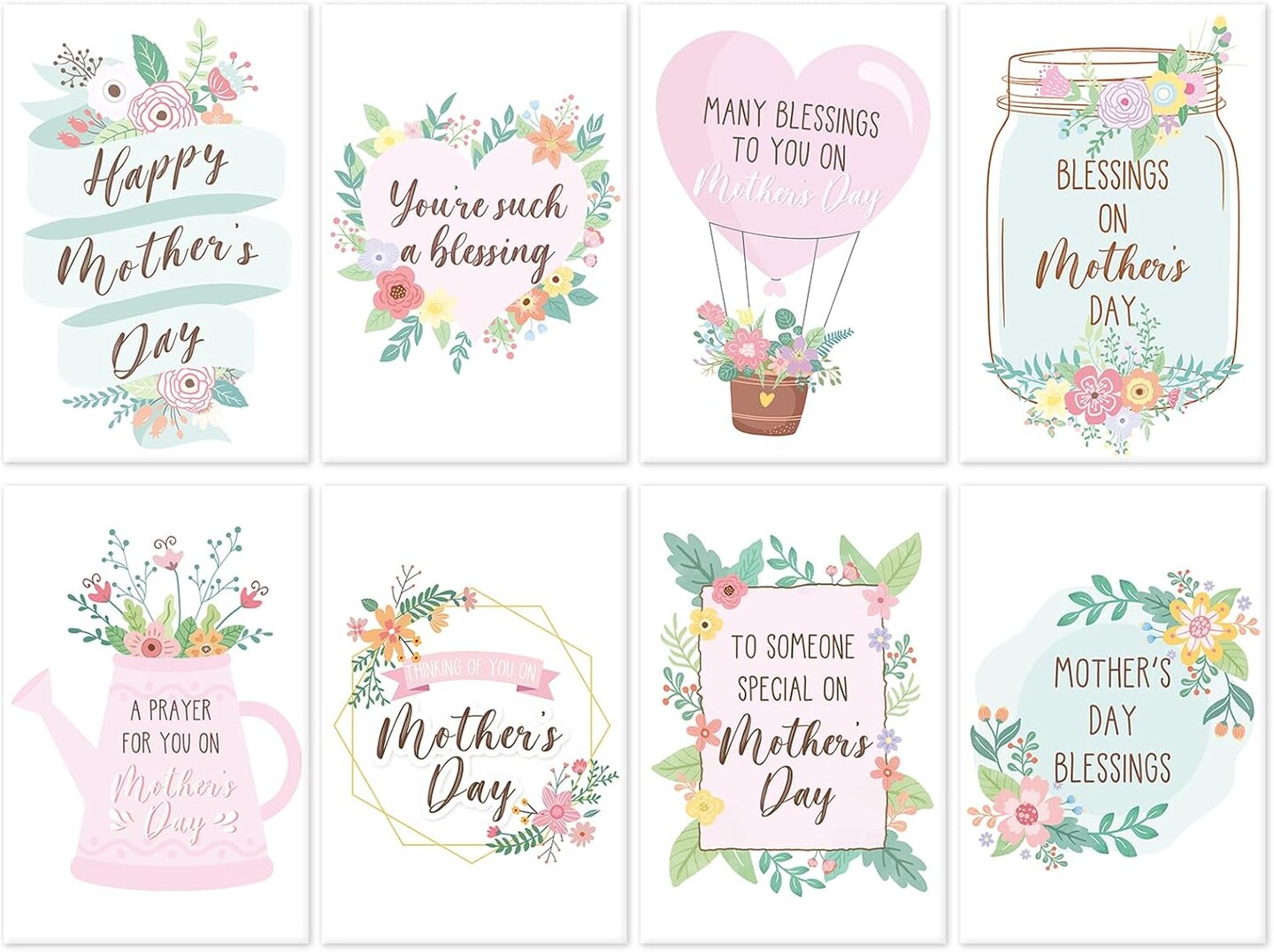 Mother’s Day Card Making Blessing Greeting Card Set – 24 Pack Floral Scripture Cards with Envelopes, 8 Assorted Designs 4×6 Inch Bulk Box for Mom, Wife & Family
