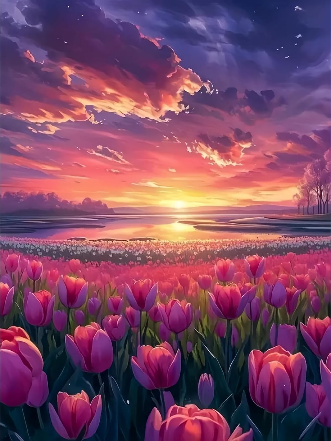 11.8"x15.7" 5D Tulip Flower Diamond Painting Kit for Adults – DIY Full Drill Gem Art, Beginner-Friendly Wall Decor & Craft
