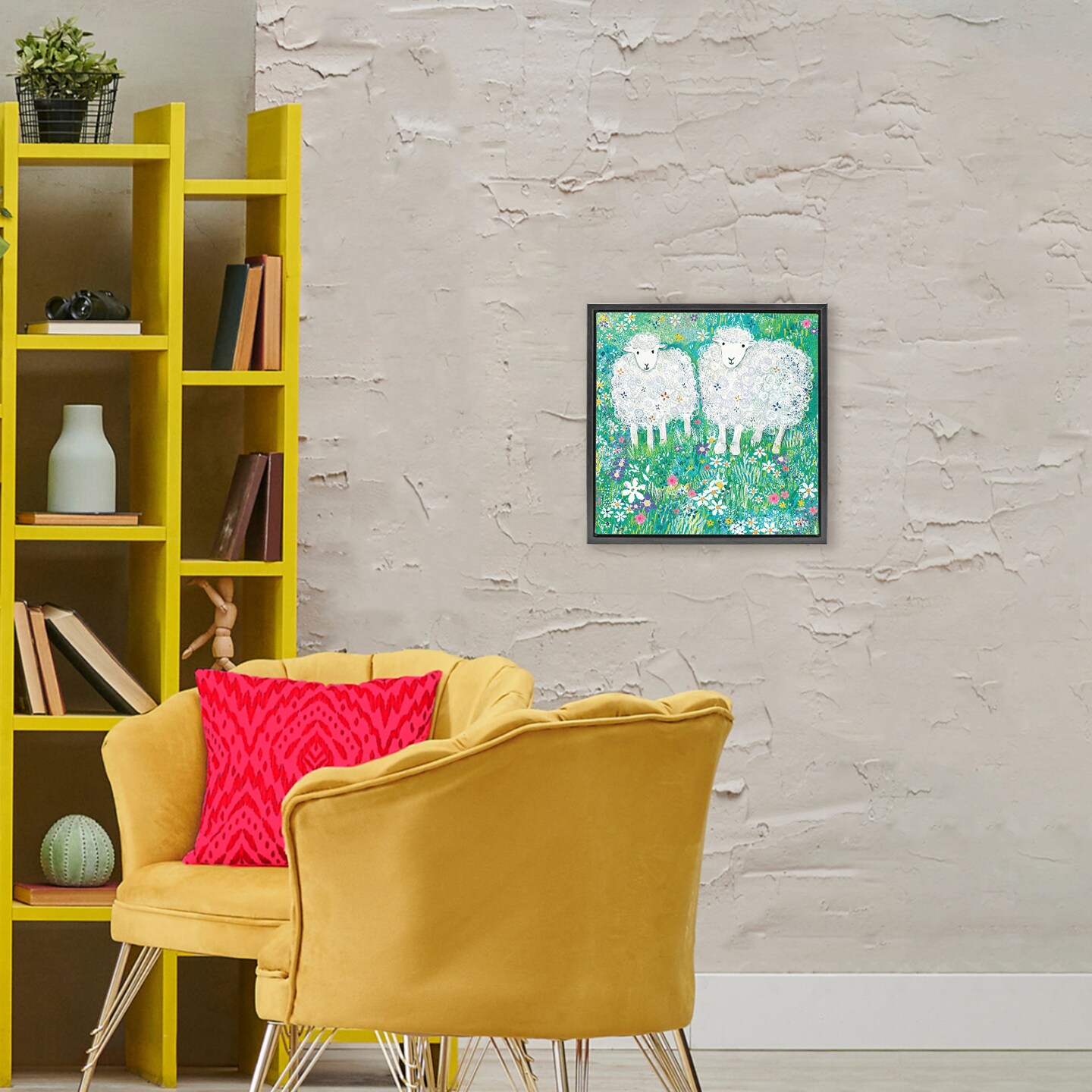 Stupell Industries Wooly Sheep with Scattered Flowers Floating Frame, design by Clare Tupper