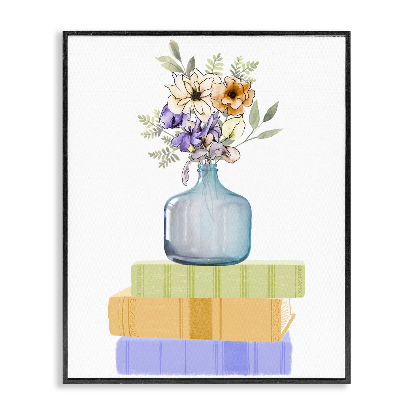 Stupell Industries Flowers Vase On Books Framed Giclee, design by Marcus Prime
