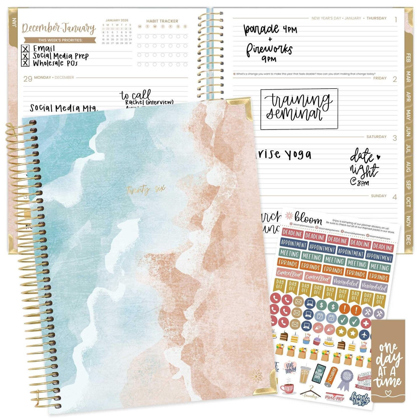 bloom daily planners 2026 Hard Cover Weekly & Monthly Planner, 8.5" x 11", Ocean Oasis