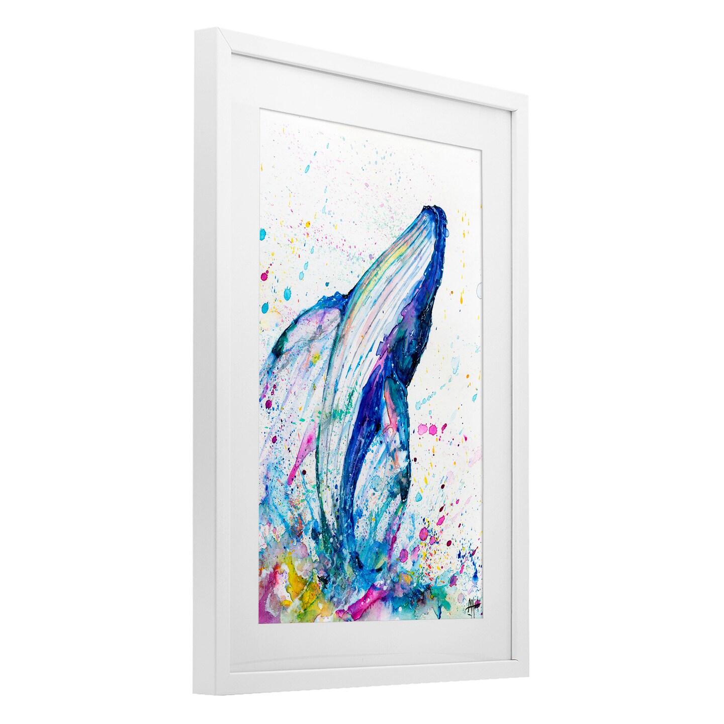 Stupell Industries Breech Whale with Splatter Framed Print Under Glass, design by Marc Allante