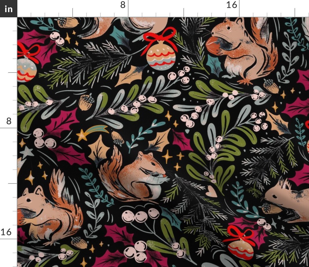 Whimsical Woodland Animals Christmas Winter Festive Playful Rustic Winter Holidays Holly Mistletoe Winter Berries Christmas Ornaments Tree Custom Printed Fabric by Spoonflower Various Fabrics by the Yard or Fat Quarter