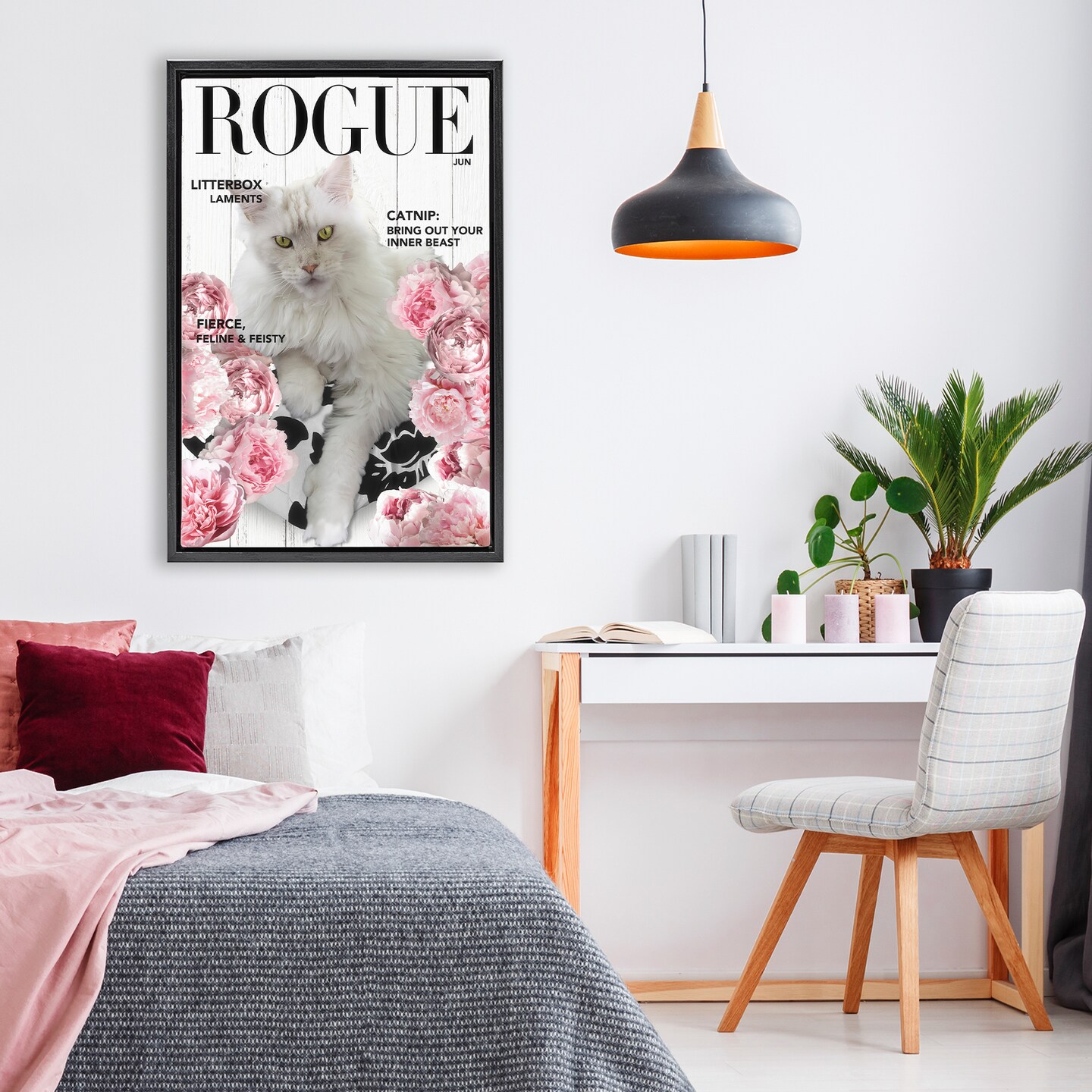 Stupell Industries Funny Floral Cat Magazine Floating Frame, design by Sasha