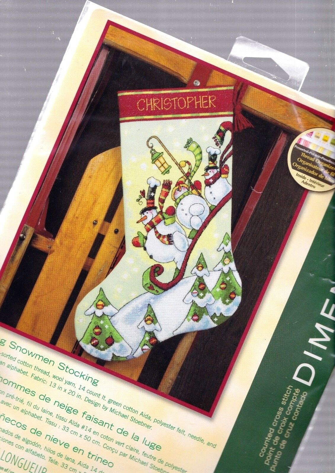 DIY Dimensions Sledding Snowmen Counted Cross Stitch Stocking Kit 08853
