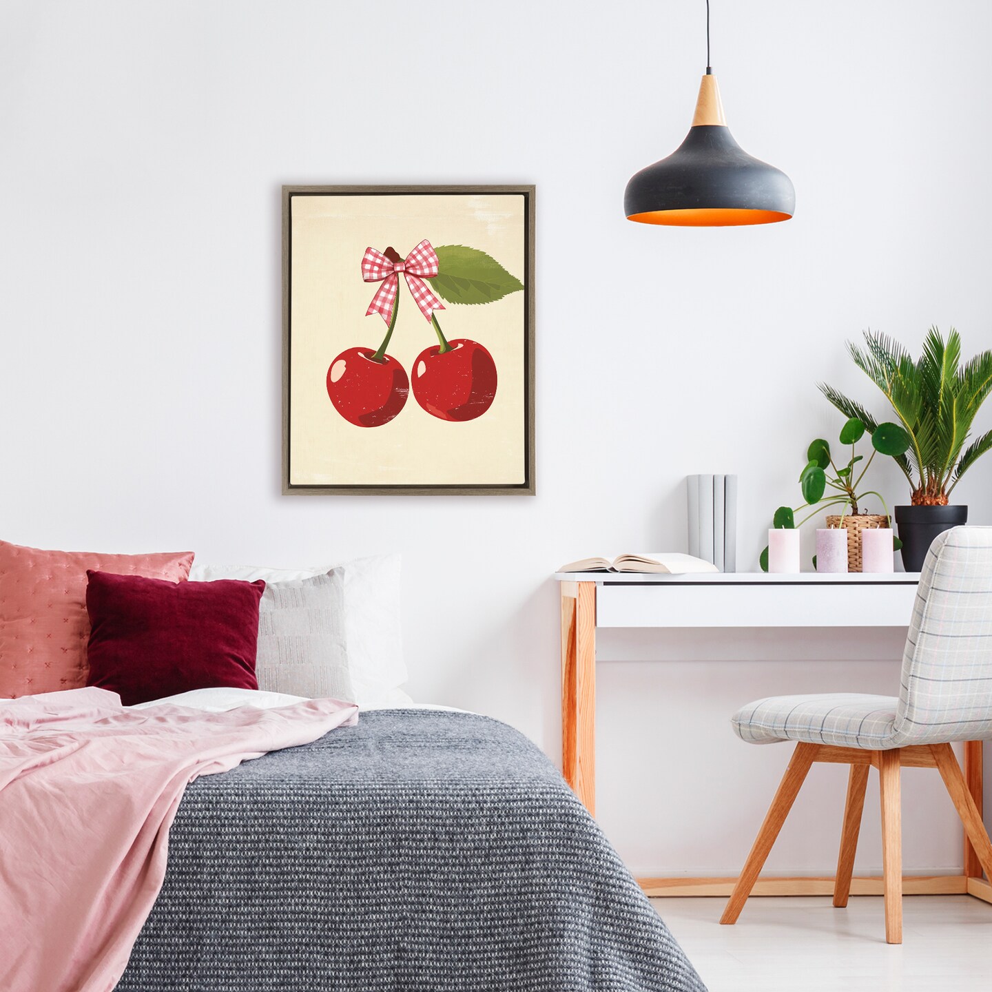 Stupell Industries Cherries with Pink Plaid Bow Floating Frame, design by Christine Simpson Art