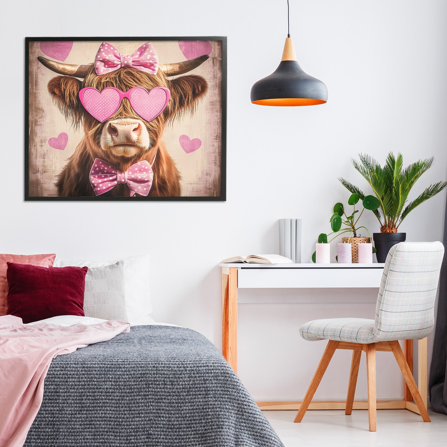 Stupell Industries Cute Cattle Pink Hearts Framed Giclee, design by Shawna Stewart