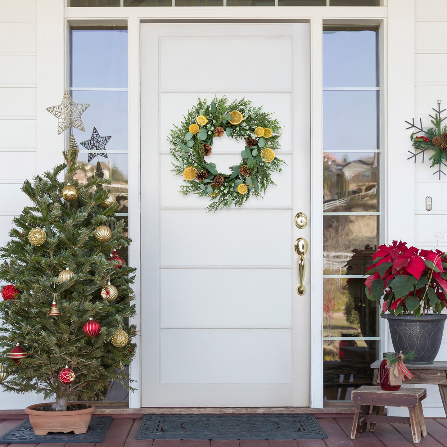 Northlight Real Touch™️ Cypress, Lemon and Eucalyptus Artificial Christmas Wreath - 22" - Unlit