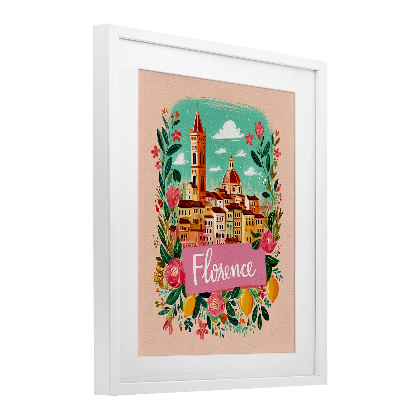 Stupell Industries Floral Bordered Florence Framed Print Under Glass, design by Yen