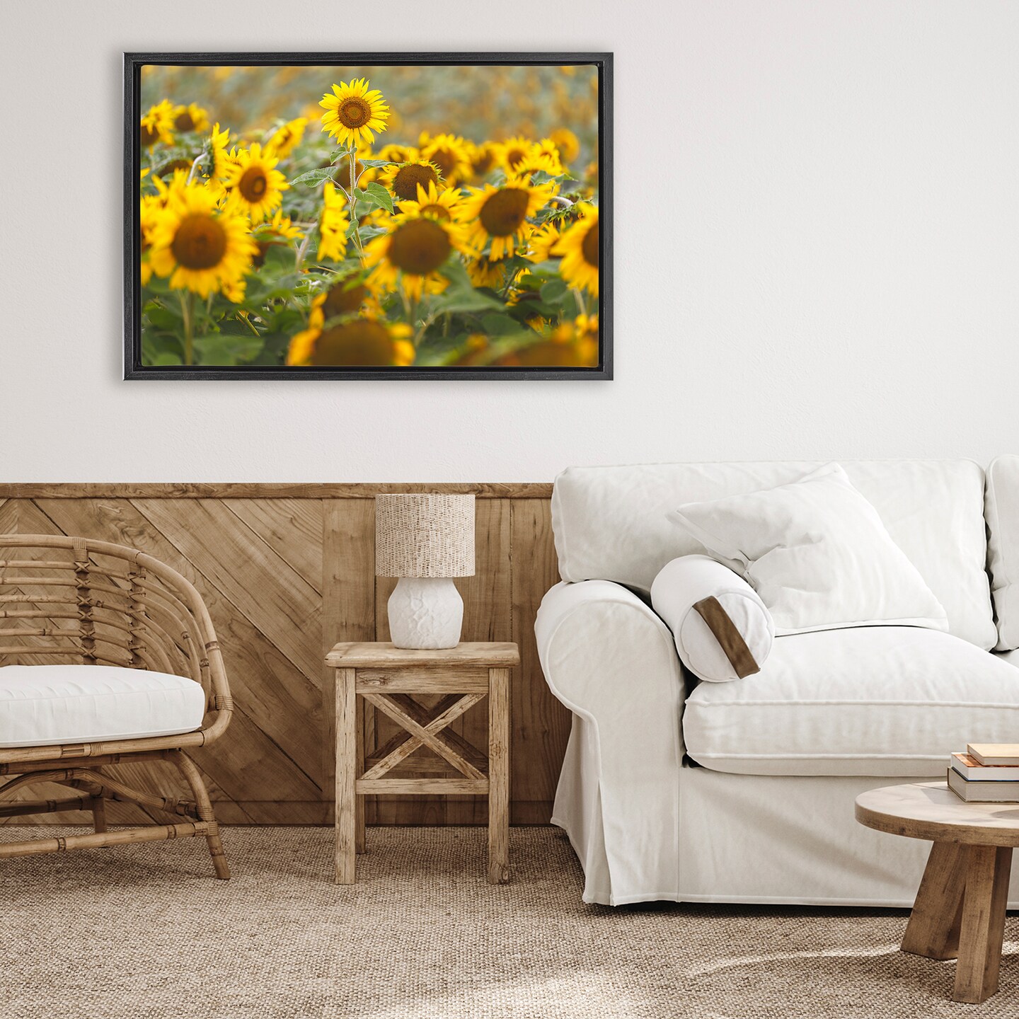 Stupell Industries Central Sunflower in Meadow Floating Frame, design by Andy Crawford