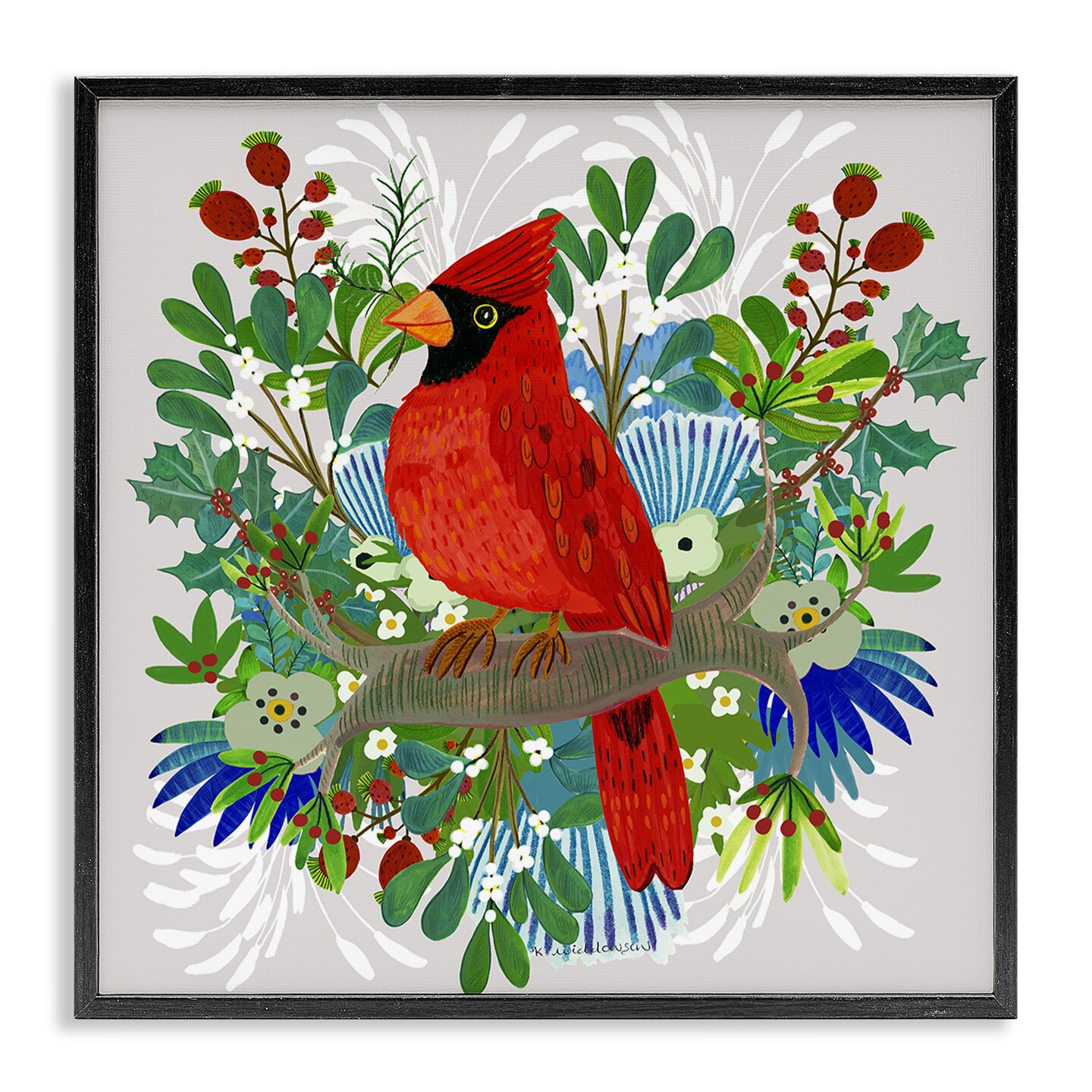 Stupell Industries Christmas Nestings Cardinal Framed Giclee, design by Kay Widdowson