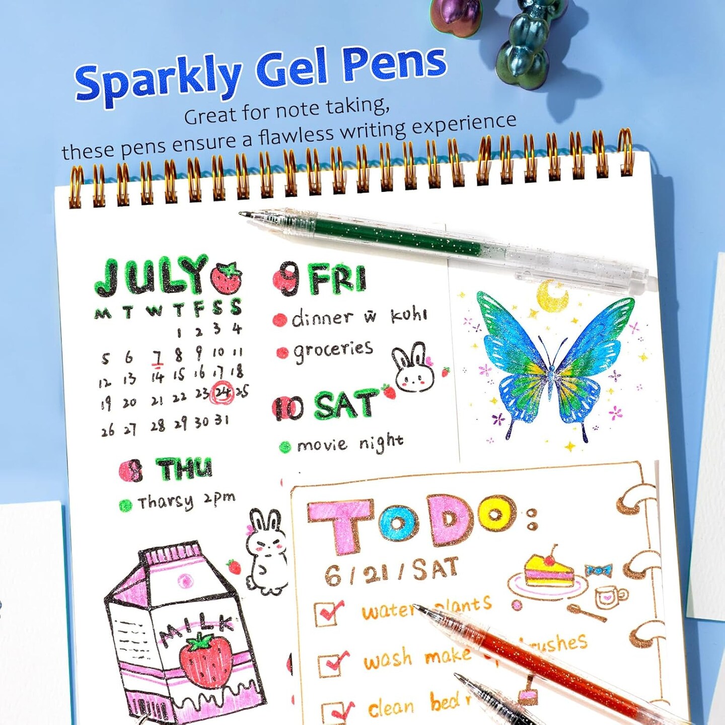 LET'S RESIN PAINT Glitter Gel Pens,18 Vibrant Colors Sparkle Gel Pen, Retractable Metallic Shimmer Pens for Adults Coloring Note Taking and Journaling Christmas Gifts Stocking Stuffers