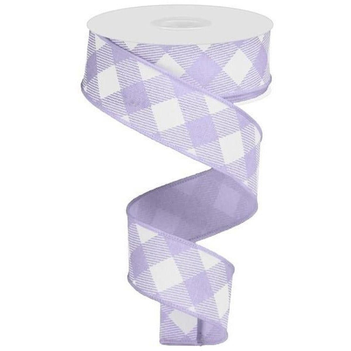 1.5" Diagonal Check On Royal Ribbon: Lavender & White (10 Yards)