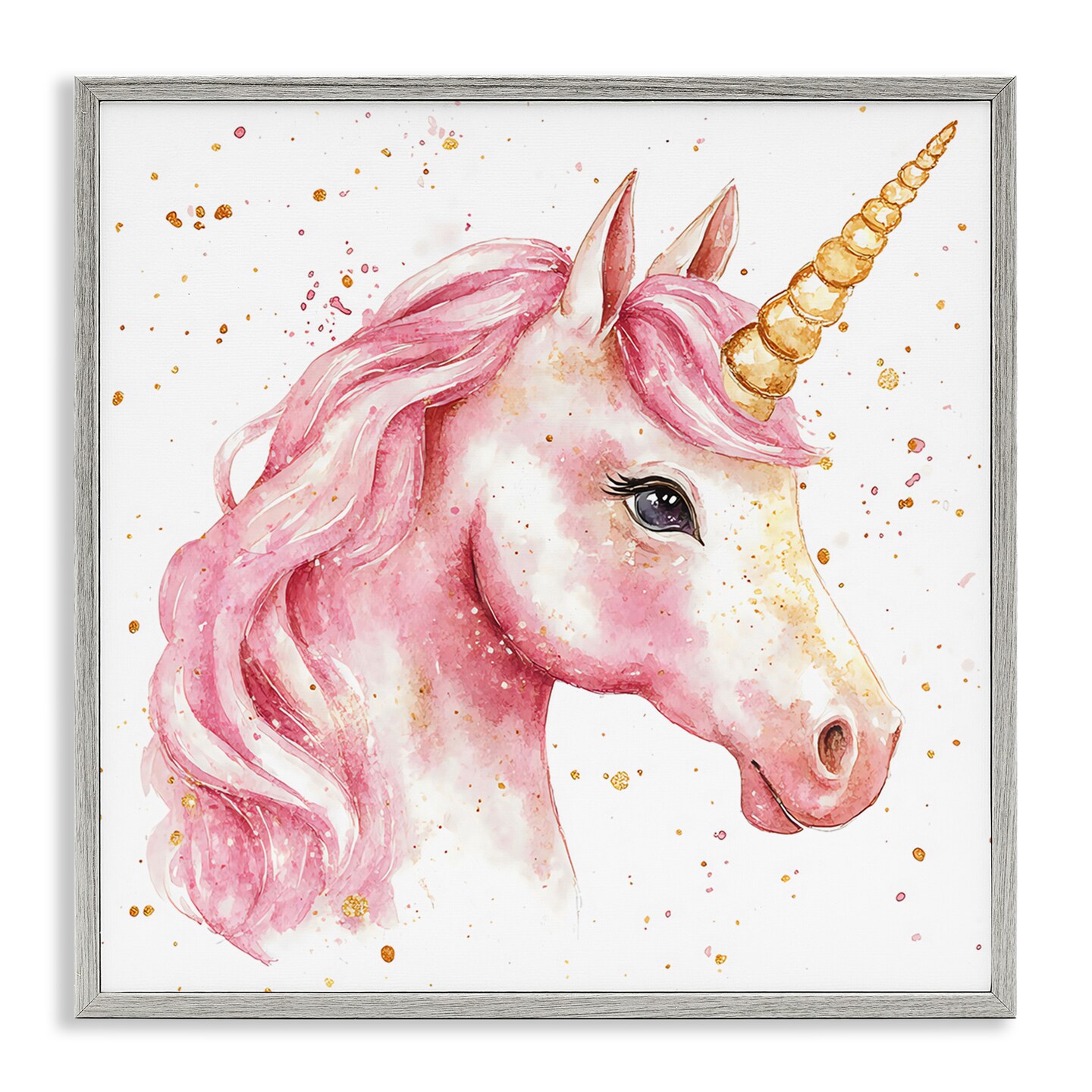 Stupell Industries Pink Unicorn with Paint Splatter Framed Giclee, design by Creative Studio