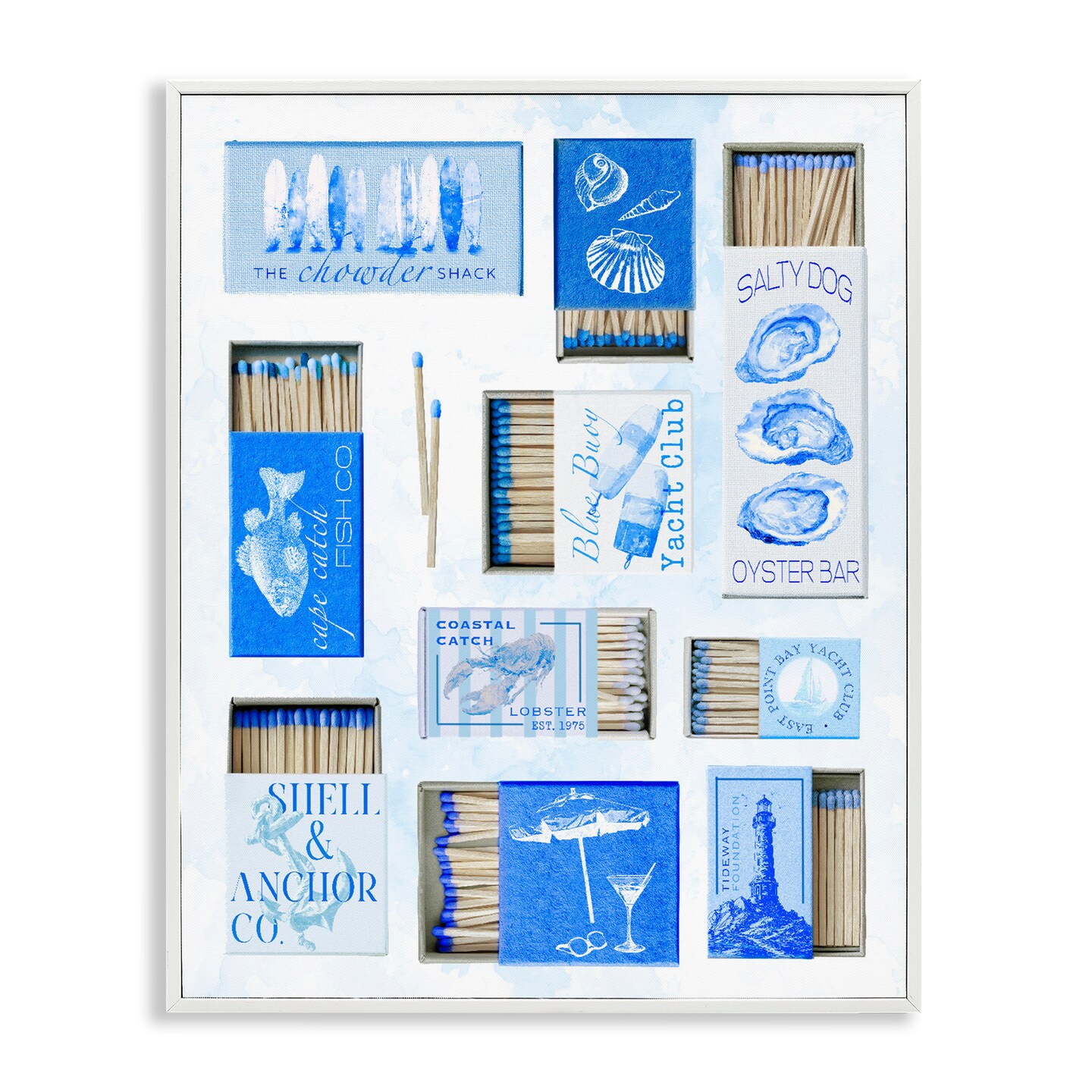 Stupell Industries Blue Coastal Matchboxes Framed Giclee, design by Ziwei Li
