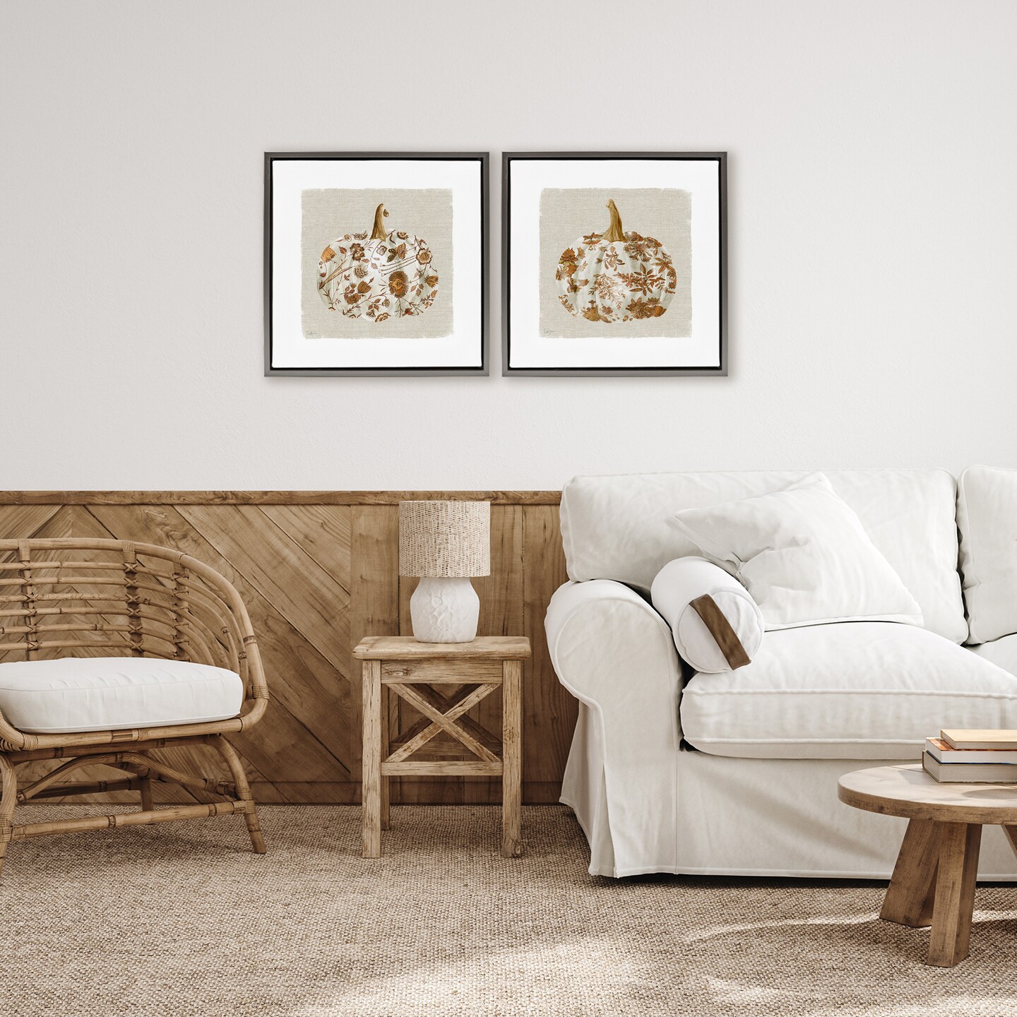 Stupell Industries Vintage Patterned Pumpkins 2pc Floating Frame Set, design by Livi Finn