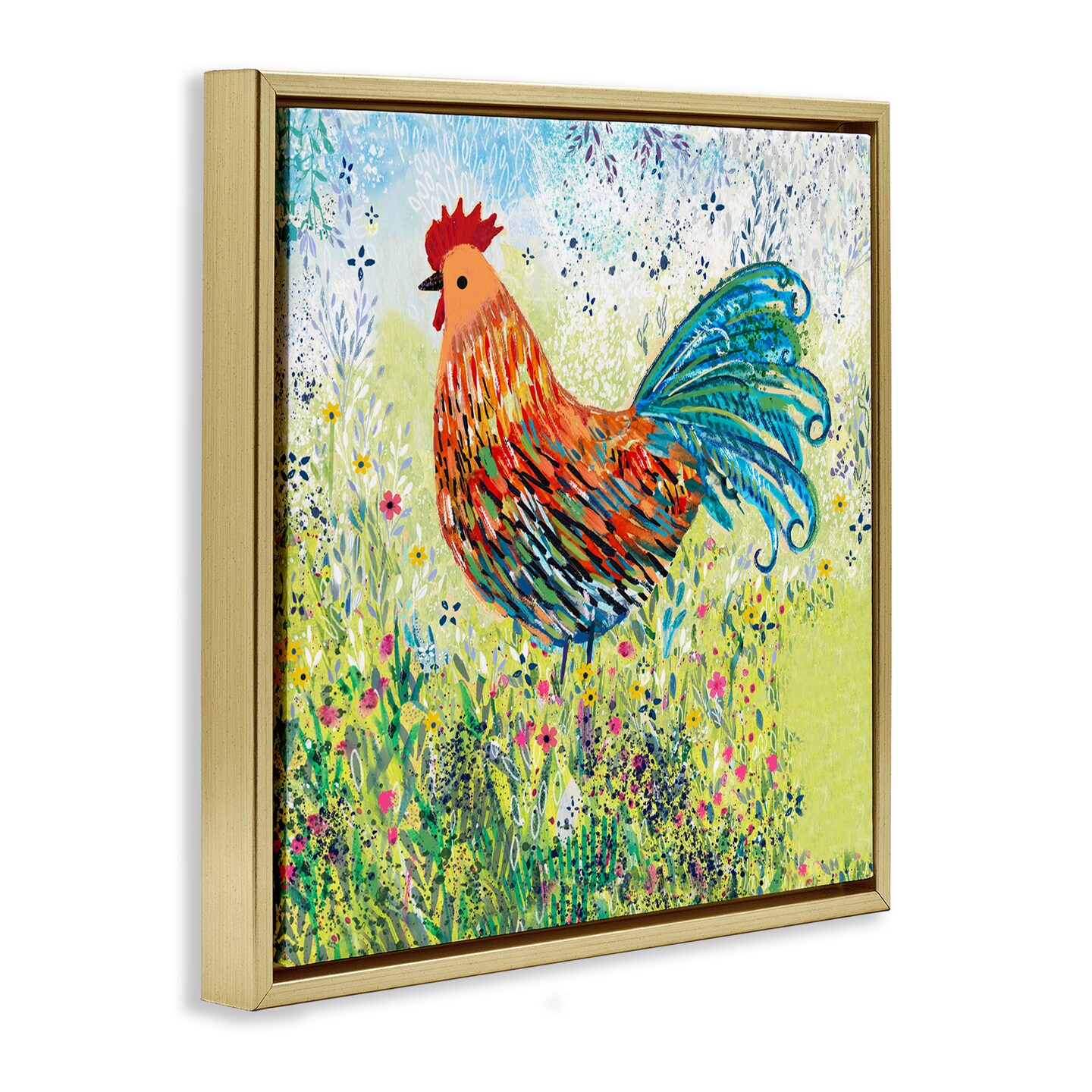 Stupell Industries Cockerel Rooster in Colorful Garden Floating Frame, design by Clare Tupper