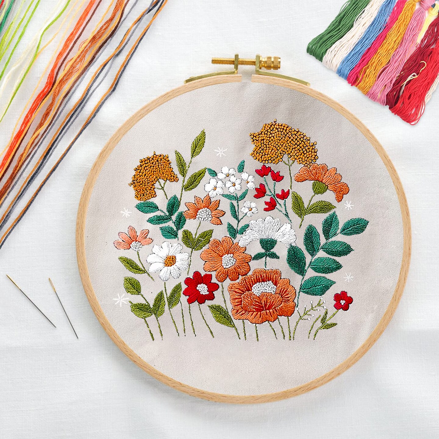 Canvas Tote Bag Embroidery Kit with Pattern for Beginners, Arts and DIY Crafts Kits for Adults, Include Instructions Embroidery Bag, Embroidery Hoops, Color Threads and Tool