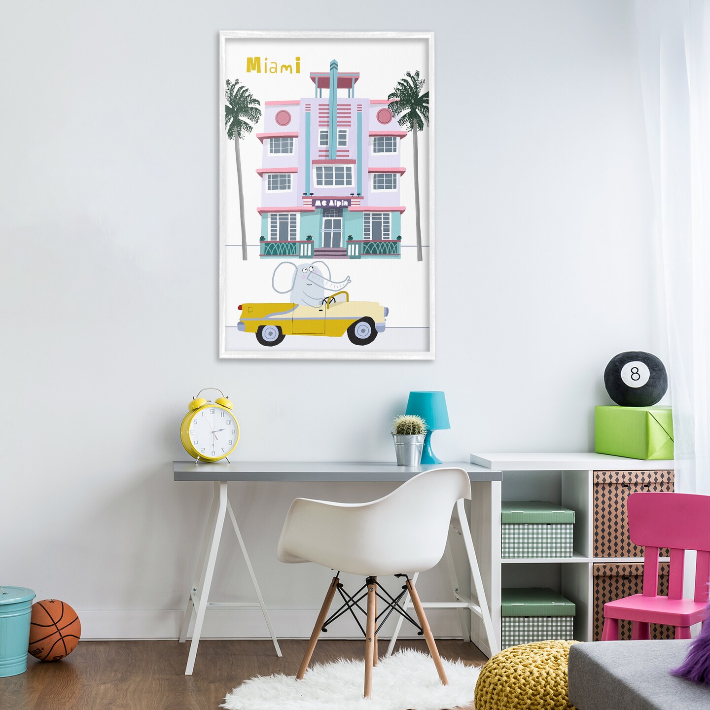 Stupell Industries Elephant & Miami Hotel Framed Giclee, design by Carla Daly