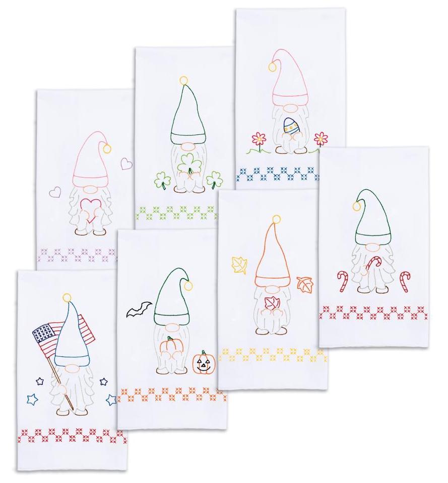 DIY Jack Dempsey Holiday Gnomes Season Stamped Cross Stitch Guest Hand Towel Kit