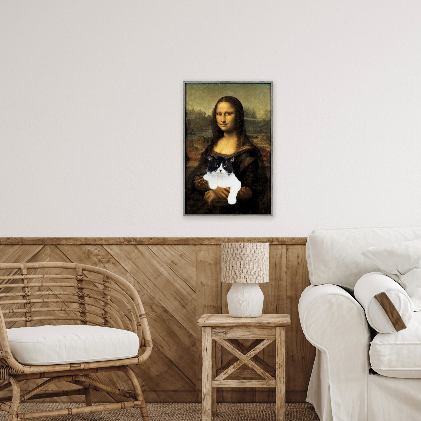 Stupell Industries Mona Lisa Cat Lady Framed Giclee, design by Masters Redux