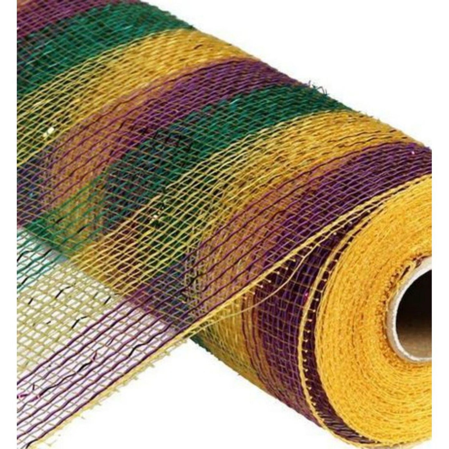 10" Poly Deco Mesh Ribbon: Deluxe Mardi Gras Stripe (10 Yards)