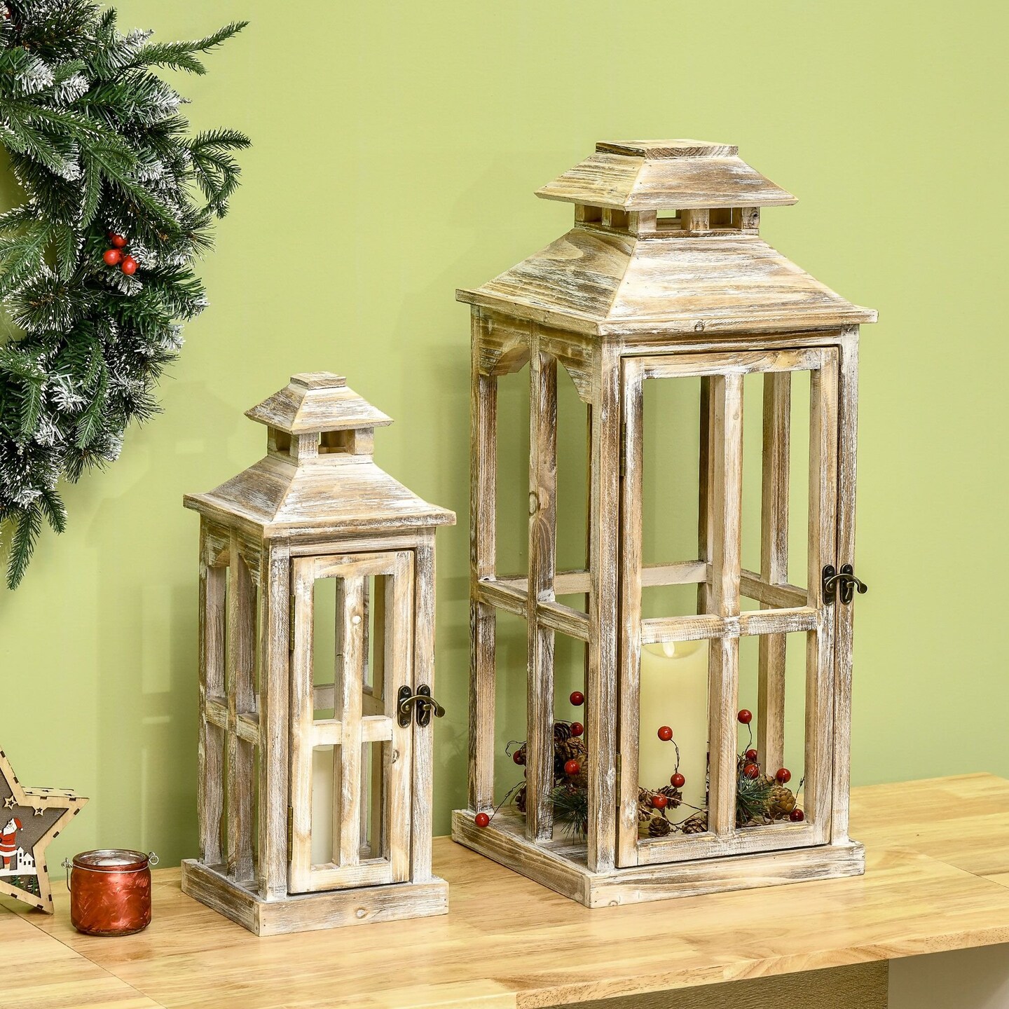 Edge Collections - 11.75" x 11.75" - Brown - Rustic Decorative Lanterns for Seasonal Occasions - 2 Piece