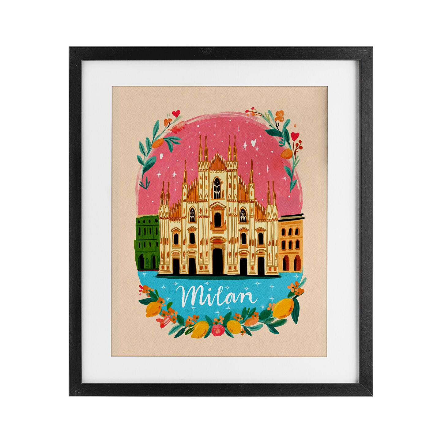 Stupell Industries Floral Bordered Milan Framed Print Under Glass, design by Yen