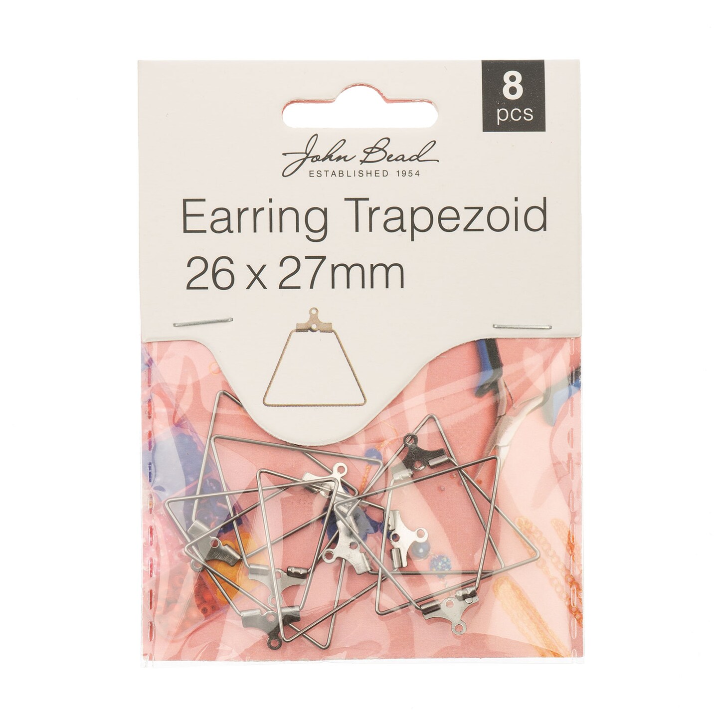 John Bead 26x27mm Trapezoid Shape Earring Must Have Findings, 8pcs