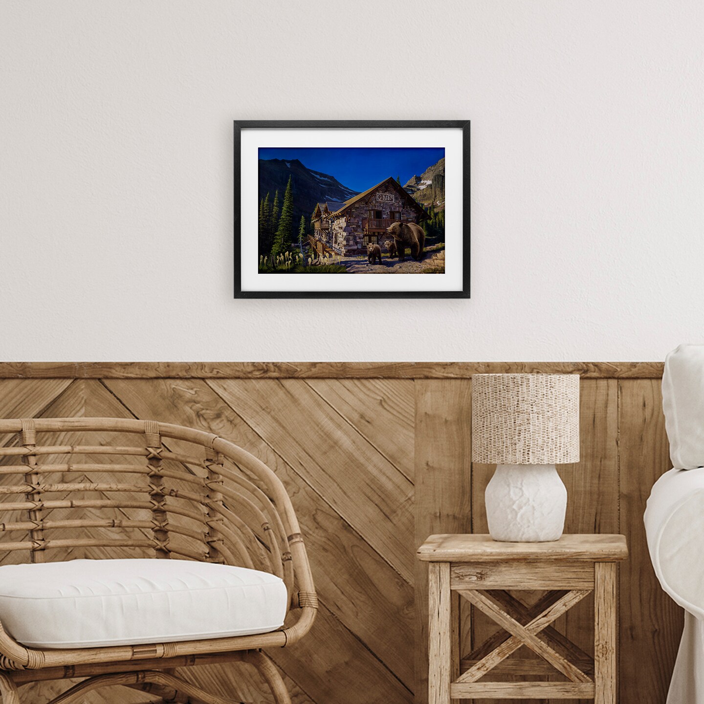 Stupell Industries Forest Cabin & Bears Framed Print Under Glass, design by James Corwin