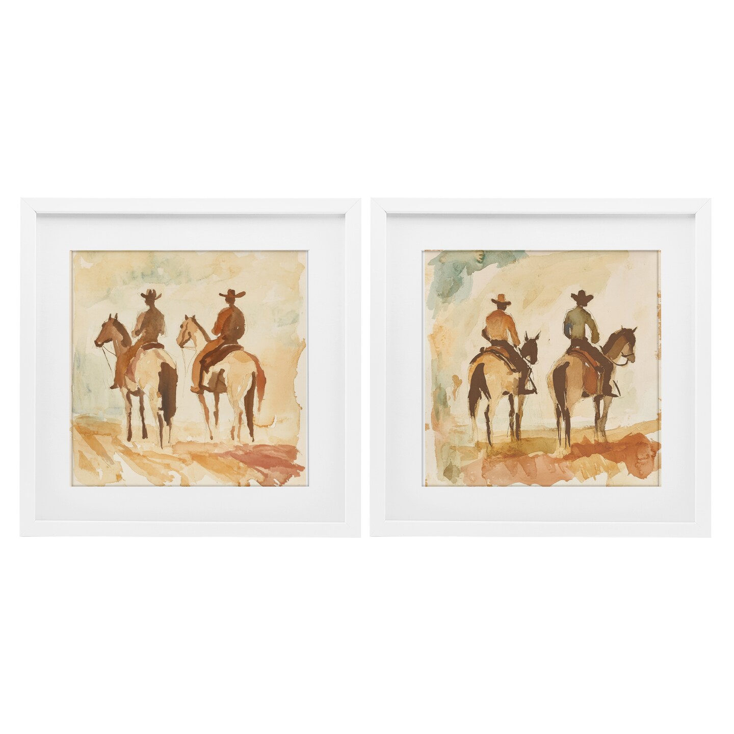 Stupell Industries Western Watercolor Cowboy Pairs 2pc Framed Print Under Glass Set, design by Petal Prints Design