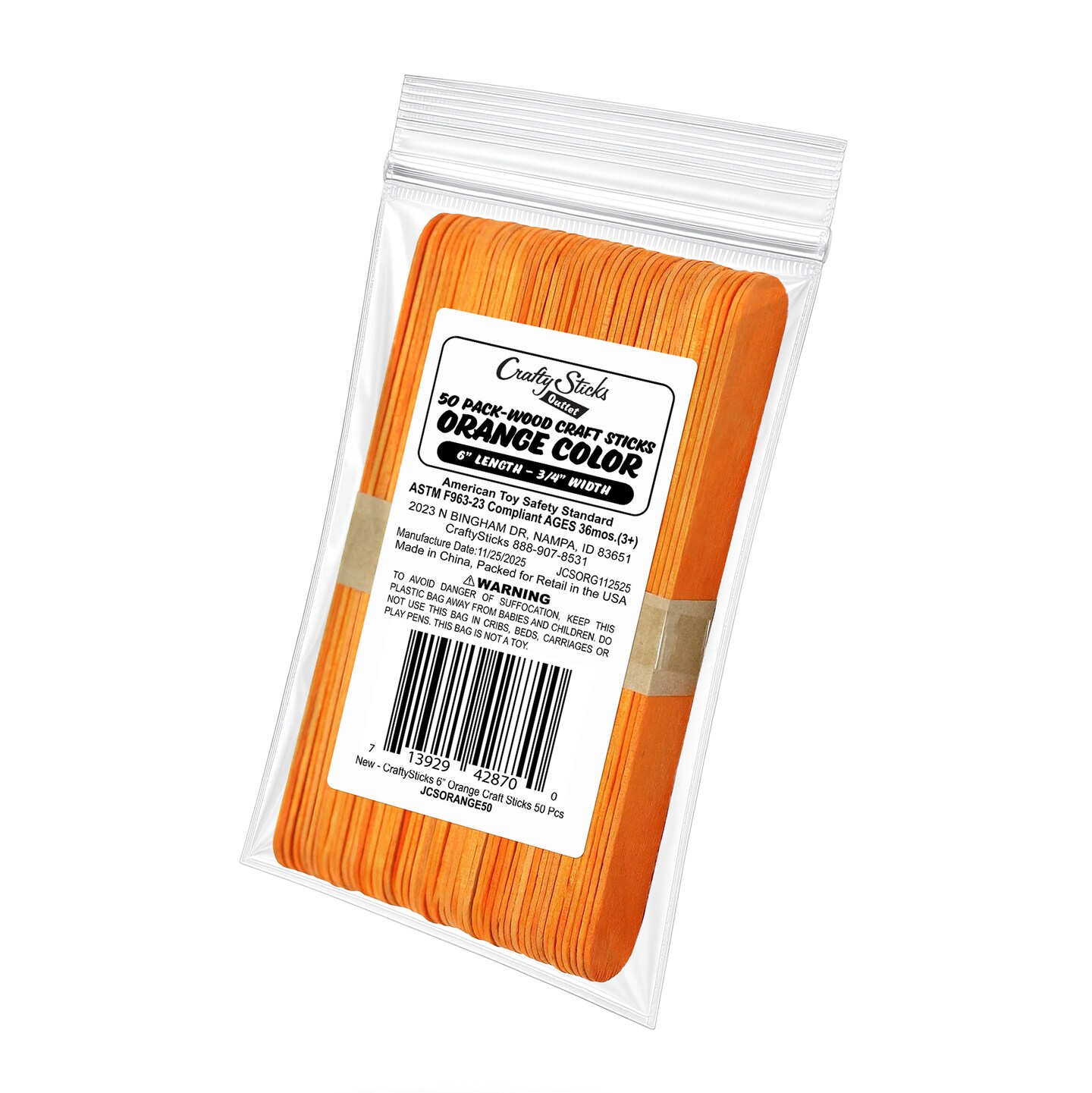 CraftySticks 6 Inch Jumbo Wood Popsicle Sticks for Crafts and STEM Learning