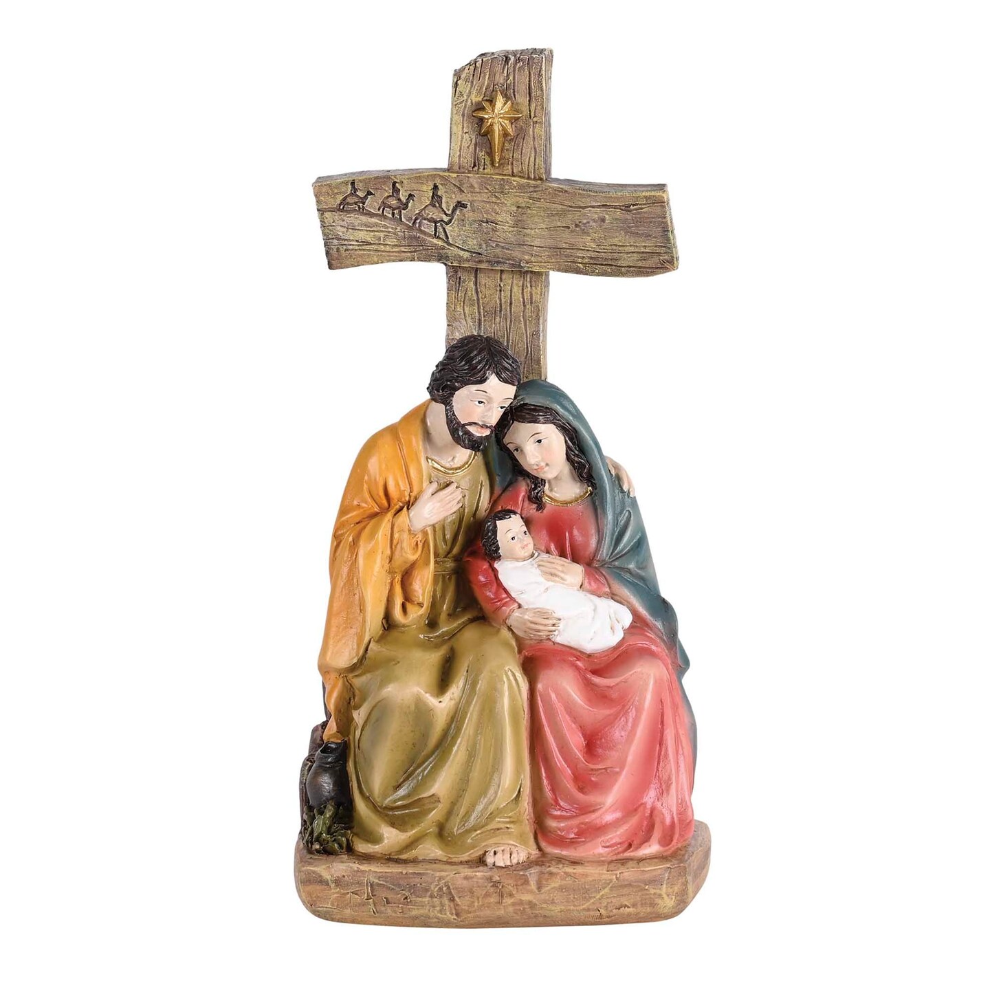 Edge Collection - 8" x 3.75" - Multicolor - Exquisite Nativity Figurine with Holy Family and Cross - 1 Piece