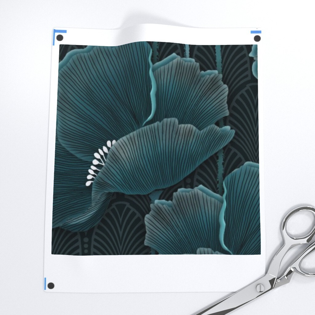 Moody Florals Dark Romantic Floral Poppy Field Art Deco Large Scale Teal Custom Printed Fabric by Spoonflower Various Fabrics by the Yard or Fat Quarter